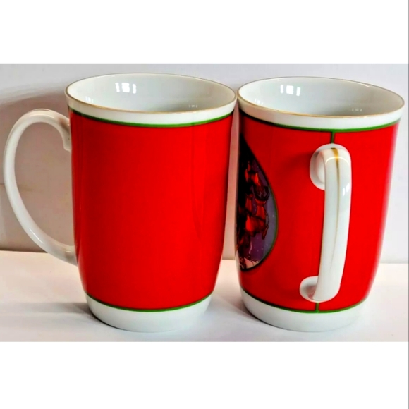Christmas Santa Reindeer Mugs Cups set of 2 Otagiri Japan Vintage - Picture 3 of 7